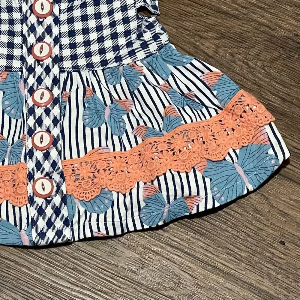 Wildflower Checkered and Striped Tunic Top or Dress Blue White Peach Sz 6 Months